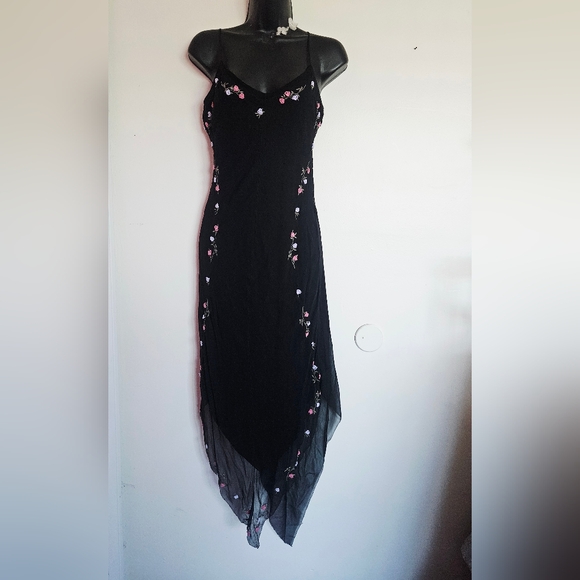 Vintage Betsey Johnson 90s Y2K Silk Mermaid Spaghetti Strap Dress Flowers Vintag - Picture 1 of 9